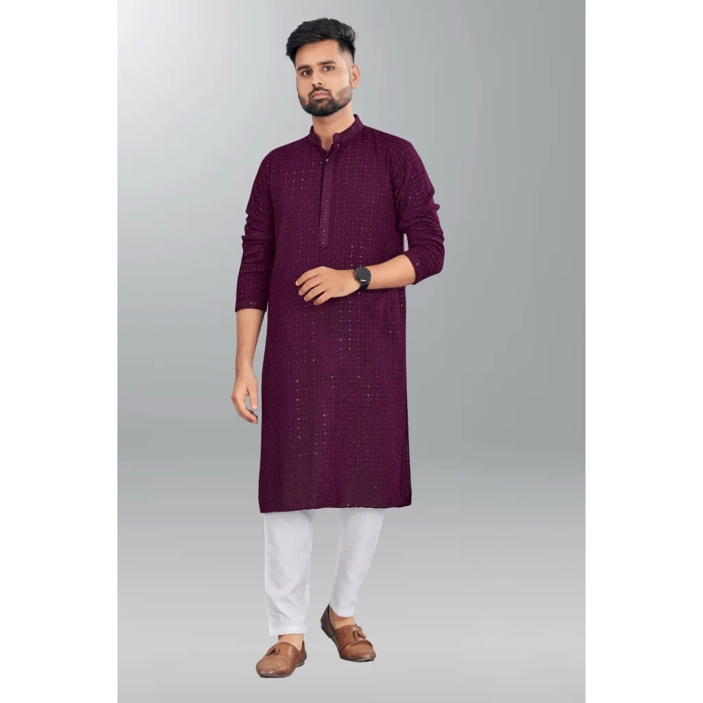 Traditional Chikankari Mens Long Kurta